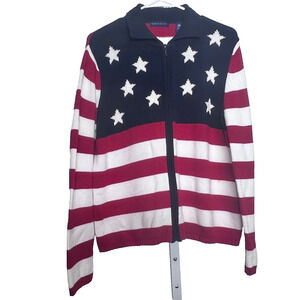Karen Scott American Flag Sweater Womens Size Medium Cotton Patriotic USA Retro